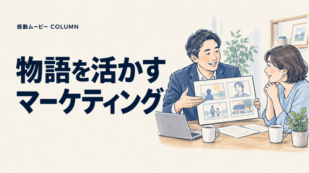 物語を活かす。マーケティング。記事テーマを表した人物イラスト