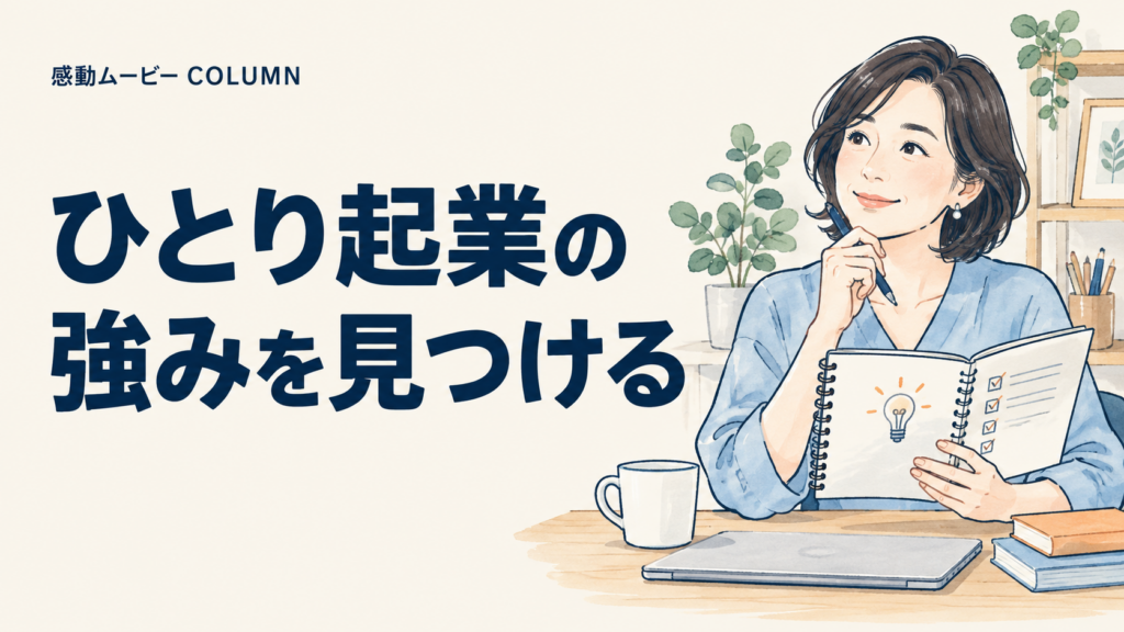 ひとり起業の。強みを見つける。記事テーマを表した人物イラスト