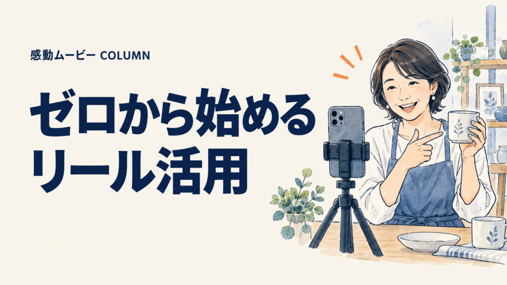 ゼロから始める。リール活用。記事テーマを表した人物イラスト