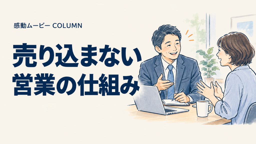 売り込まない。営業の仕組み。記事テーマを表した人物イラスト