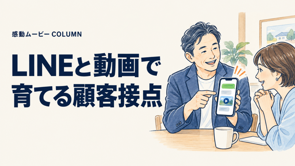 LINEと動画で。育てる顧客接点。記事テーマを表した人物イラスト