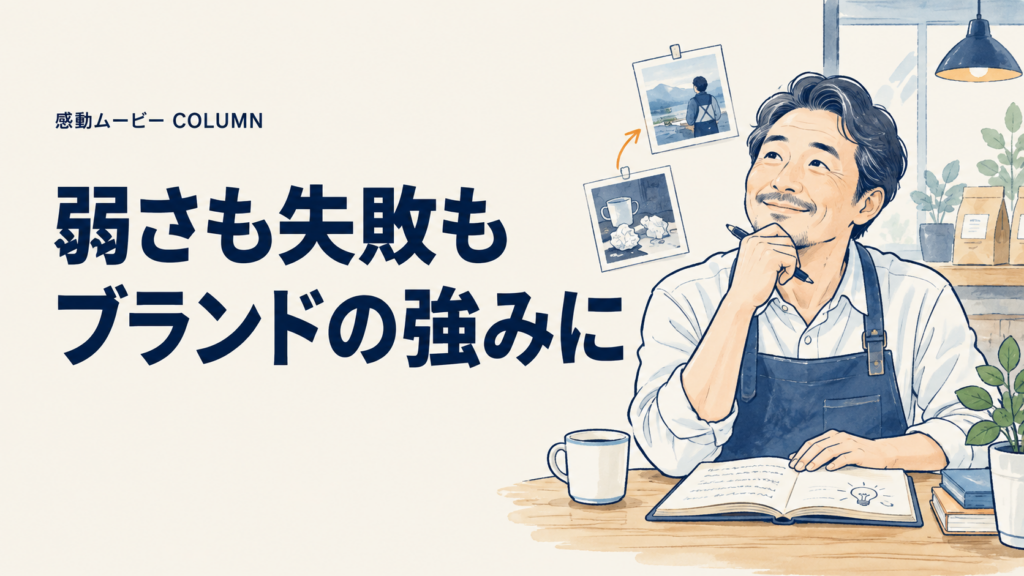 弱さも失敗も。ブランドの強みに。記事テーマを表した人物イラスト