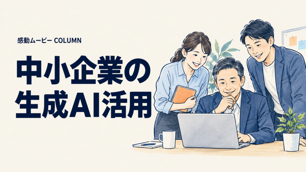 中小企業の。生成AI活用。記事テーマを表した人物イラスト