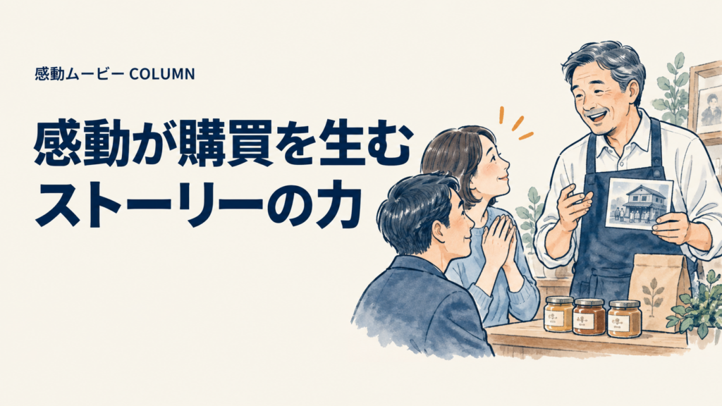 感動が購買を生む。ストーリーの力。記事テーマを表した人物イラスト