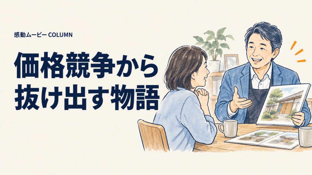 価格競争から。抜け出す物語。記事テーマを表した人物イラスト