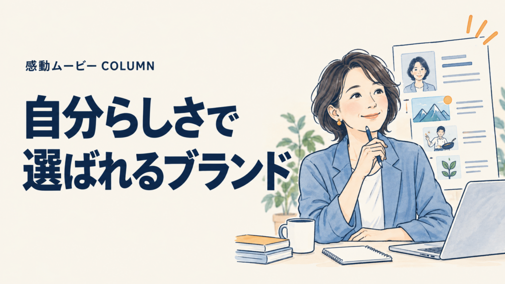 自分らしさで。選ばれるブランド。記事テーマを表した人物イラスト