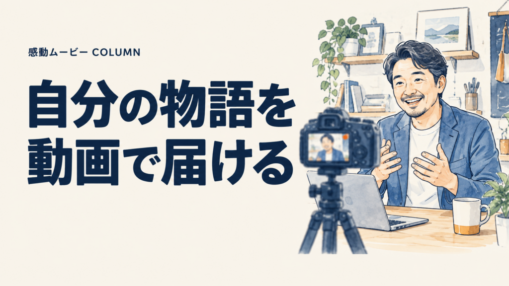 自分の物語を。動画で届ける。記事テーマを表した人物イラスト