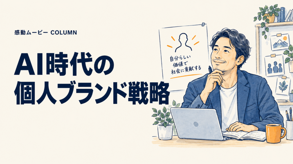 AI時代の。個人ブランド戦略。記事テーマを表した人物イラスト