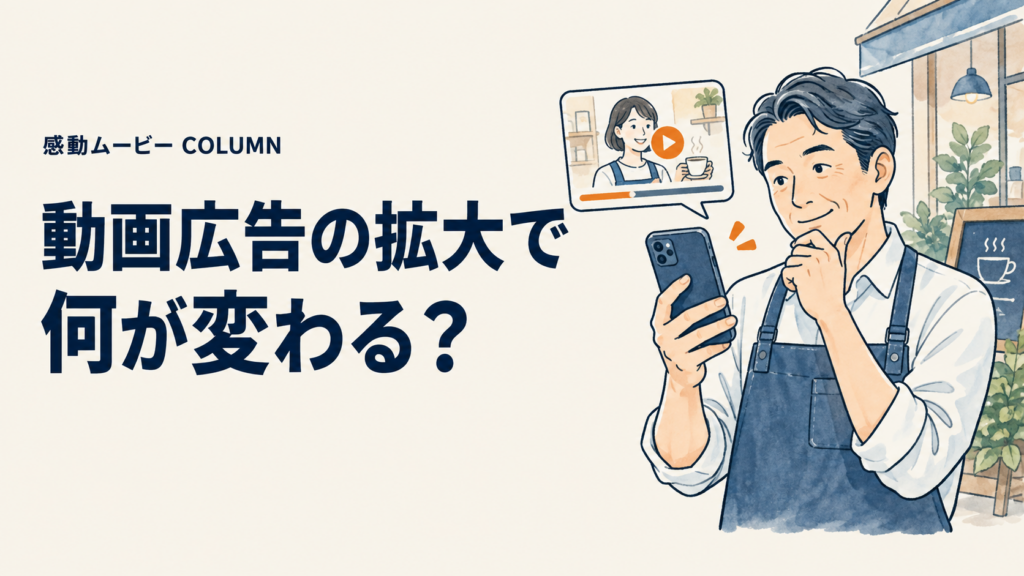 動画広告の拡大で。何が変わる?。記事テーマを表した人物イラスト