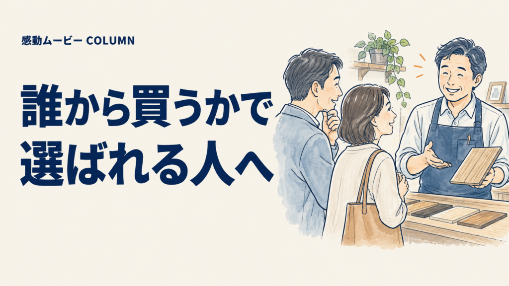 誰から買うかで。選ばれる人へ。記事テーマを表した人物イラスト