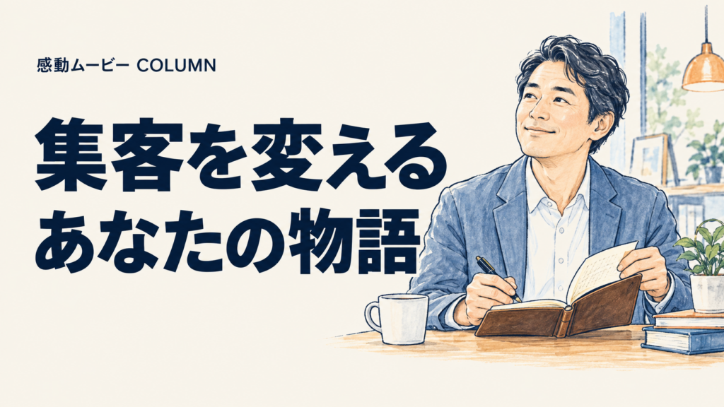 集客を変える。あなたの物語。記事テーマを表した人物イラスト