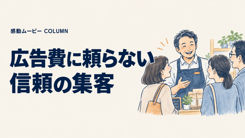広告費に頼らない。信頼の集客。記事テーマを表した人物イラスト