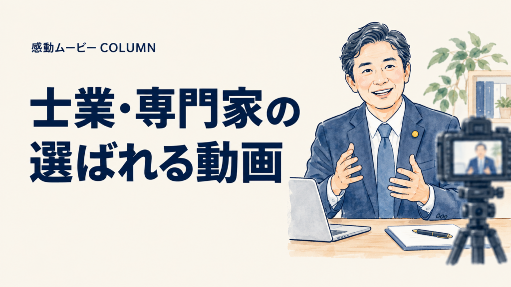 士業・専門家の。選ばれる動画。記事テーマを表した人物イラスト