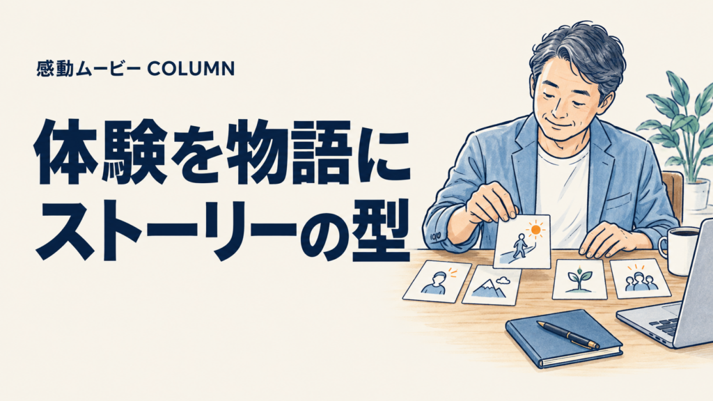 体験を物語に。ストーリーの型。記事テーマを表した人物イラスト