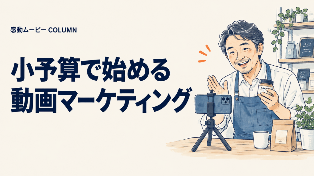 小予算で始める。動画マーケティング。記事テーマを表した人物イラスト