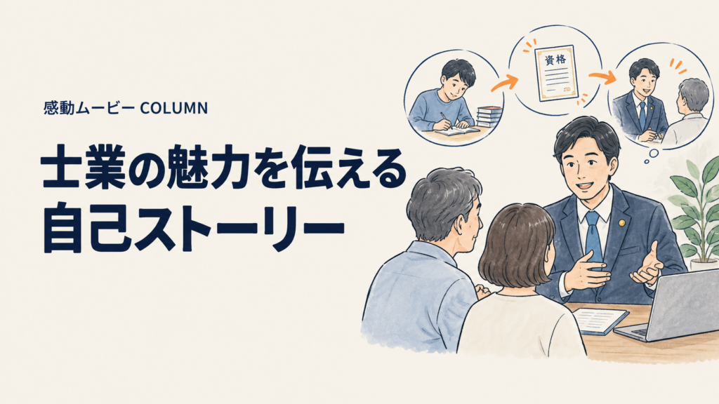 士業の魅力を伝える。自己ストーリー。記事テーマを表した人物イラスト