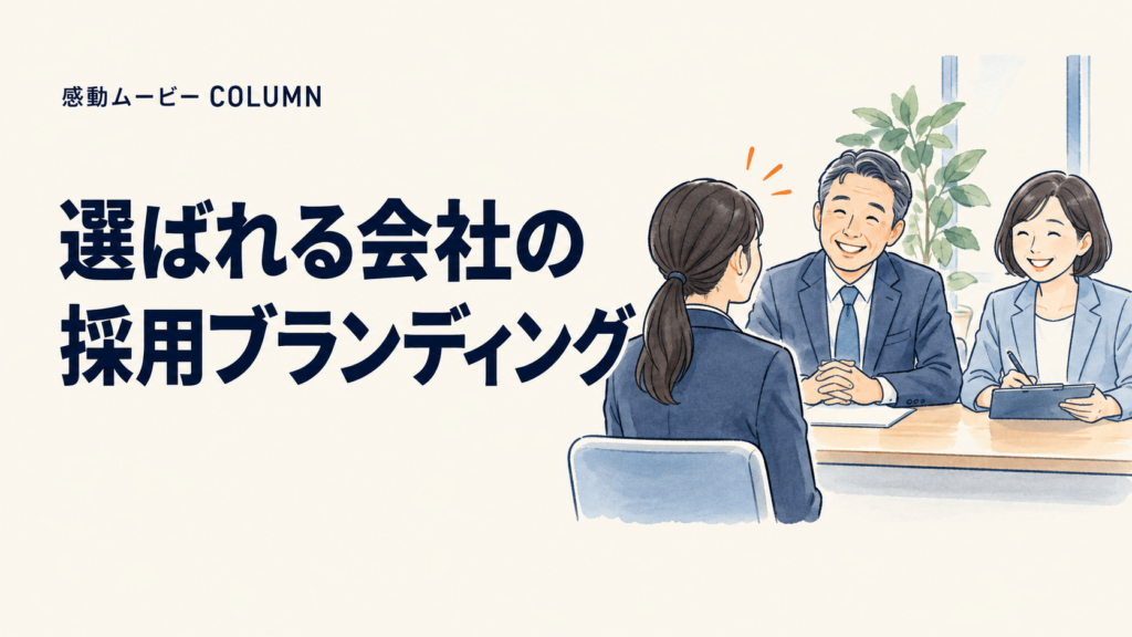 選ばれる会社の。採用ブランディング。記事テーマを表した人物イラスト