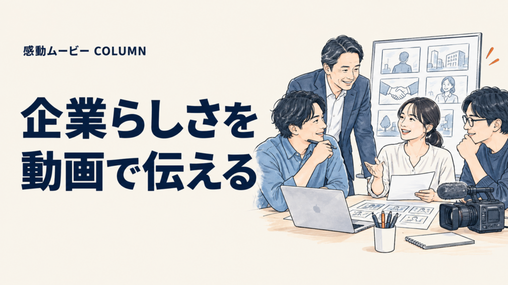 企業らしさを。動画で伝える。記事テーマを表した人物イラスト