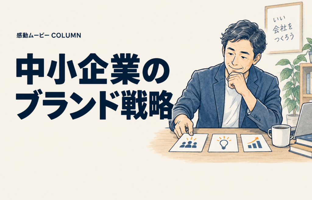 中小企業の。ブランド戦略。記事テーマを表した人物イラスト