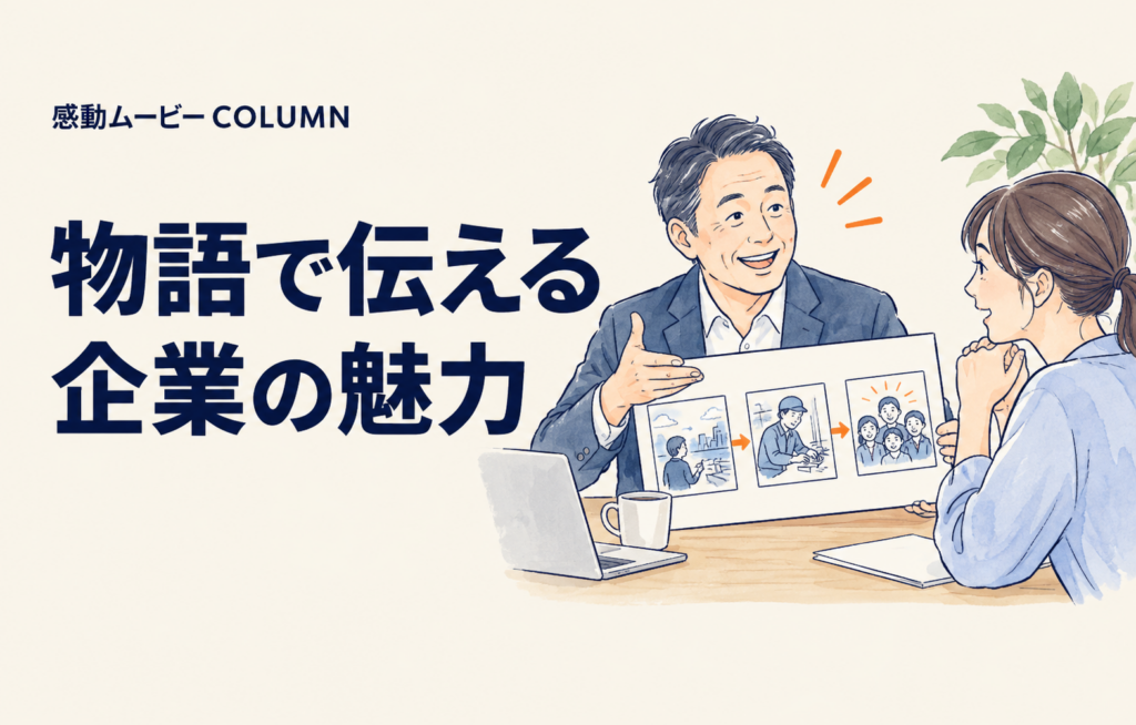 物語で伝える。企業の魅力。記事テーマを表した人物イラスト
