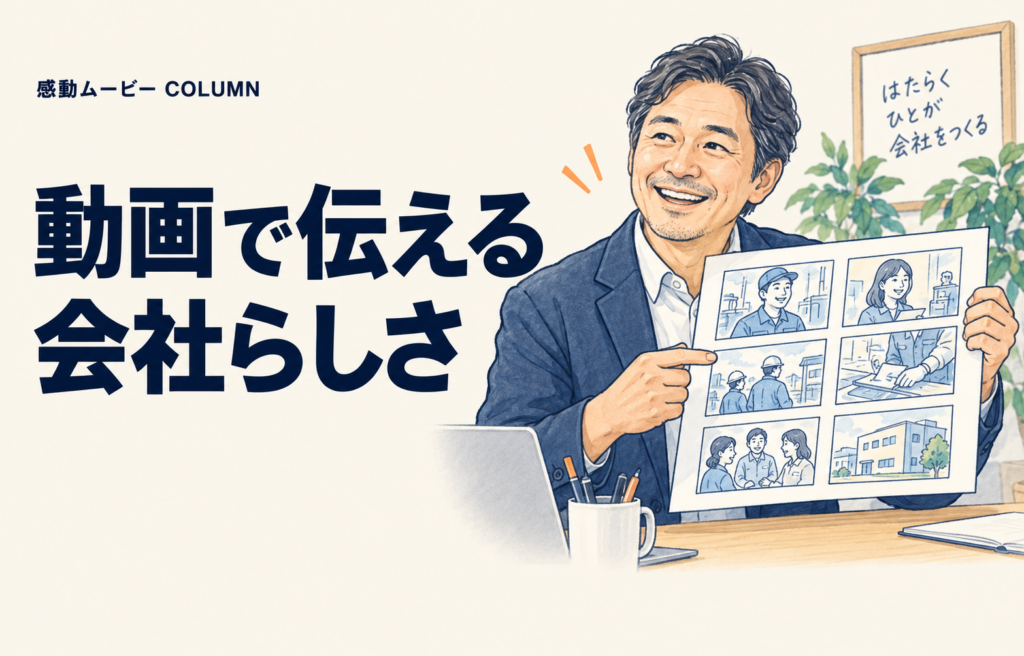 動画で伝える。会社らしさ。記事テーマを表した人物イラスト