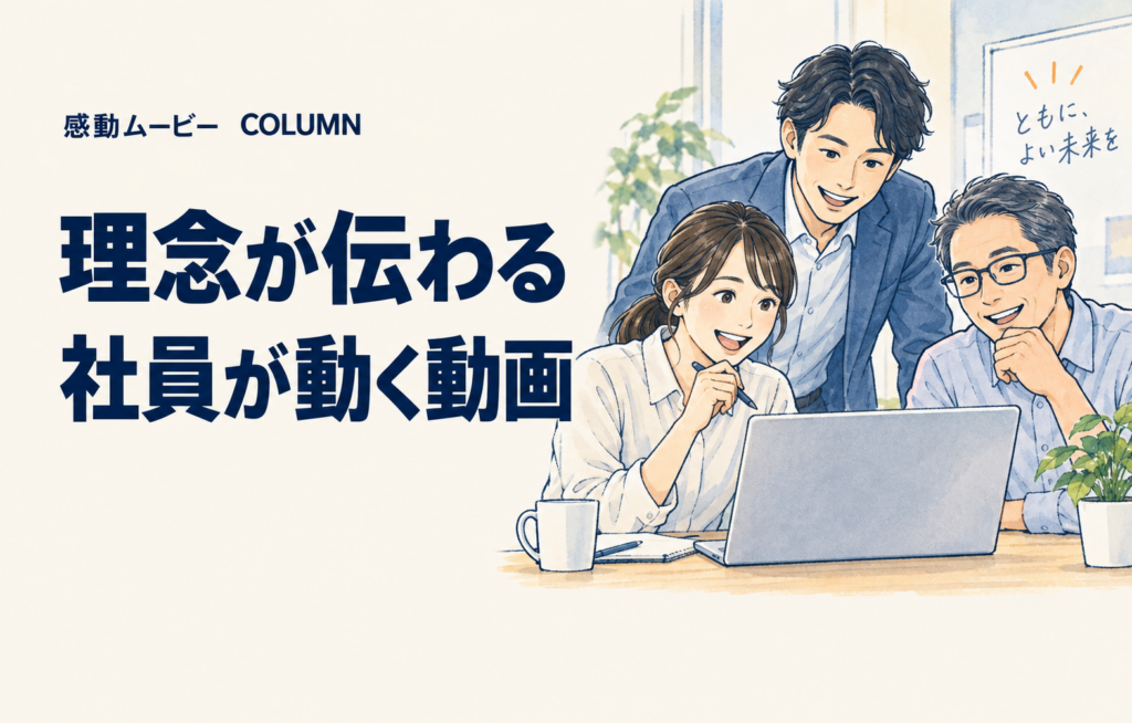 理念が伝わる。社員が動く動画。記事テーマを表した人物イラスト