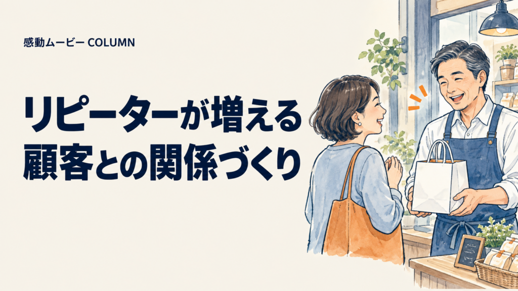 リピーターが増える。顧客との関係づくり。記事テーマを表した人物イラスト