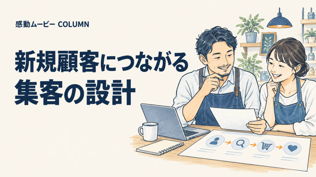 新規顧客につながる。集客の設計。記事テーマを表した人物イラスト
