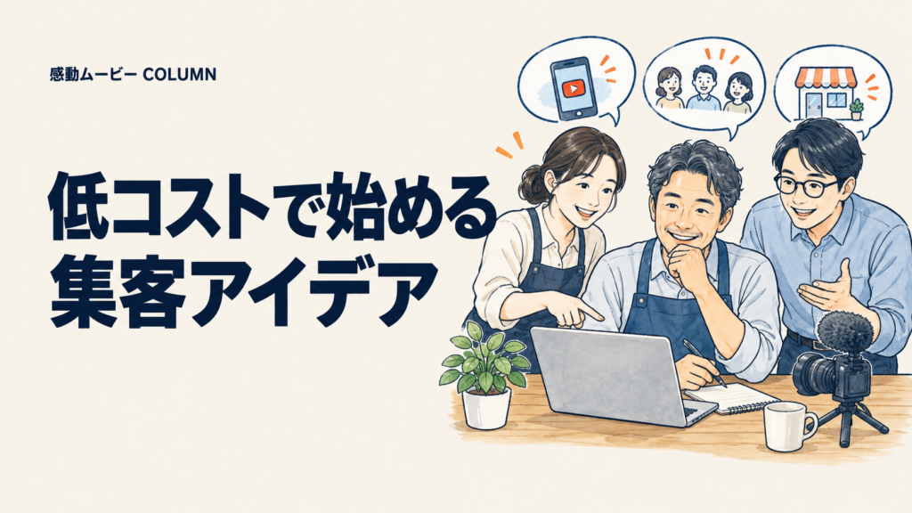 低コストで始める。集客アイデア。記事テーマを表した人物イラスト
