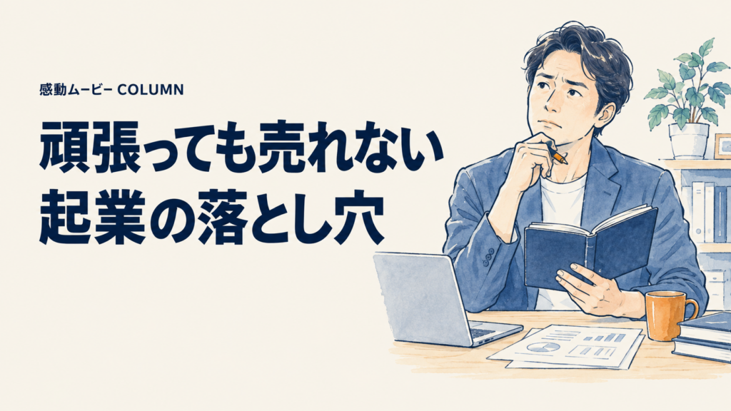 頑張っても売れない。起業の落とし穴。記事テーマを表した人物イラスト